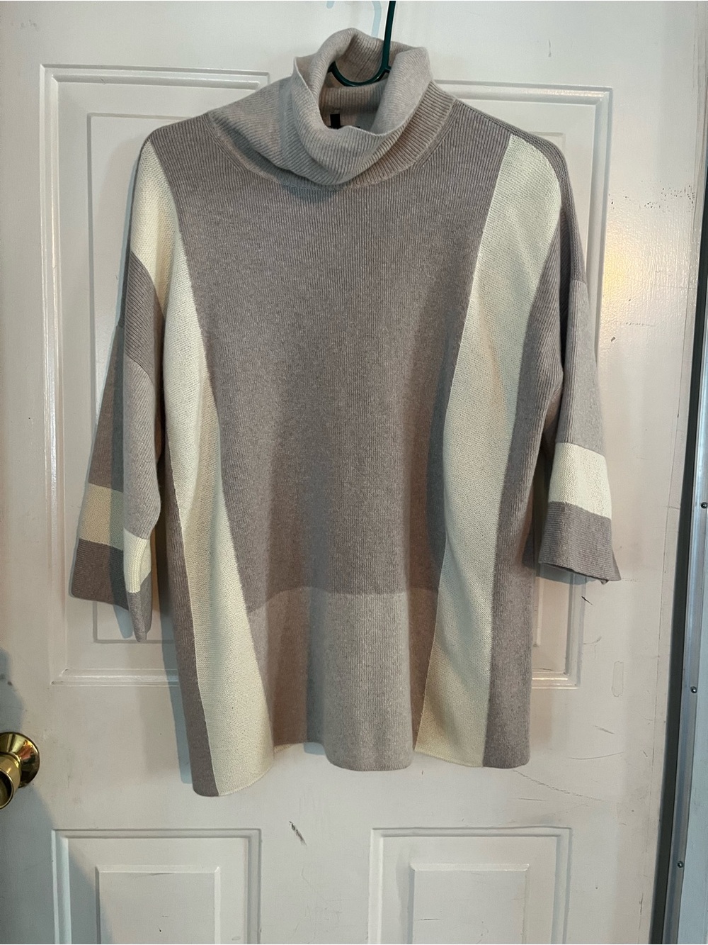 Lafayette 148 New York Taupe & Cream Colorblock Turtleneck Sweater